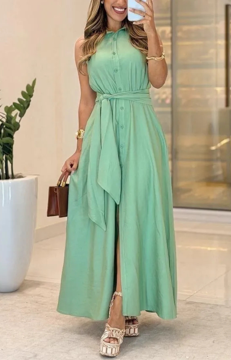 1057 - Vestido Linho com Botões