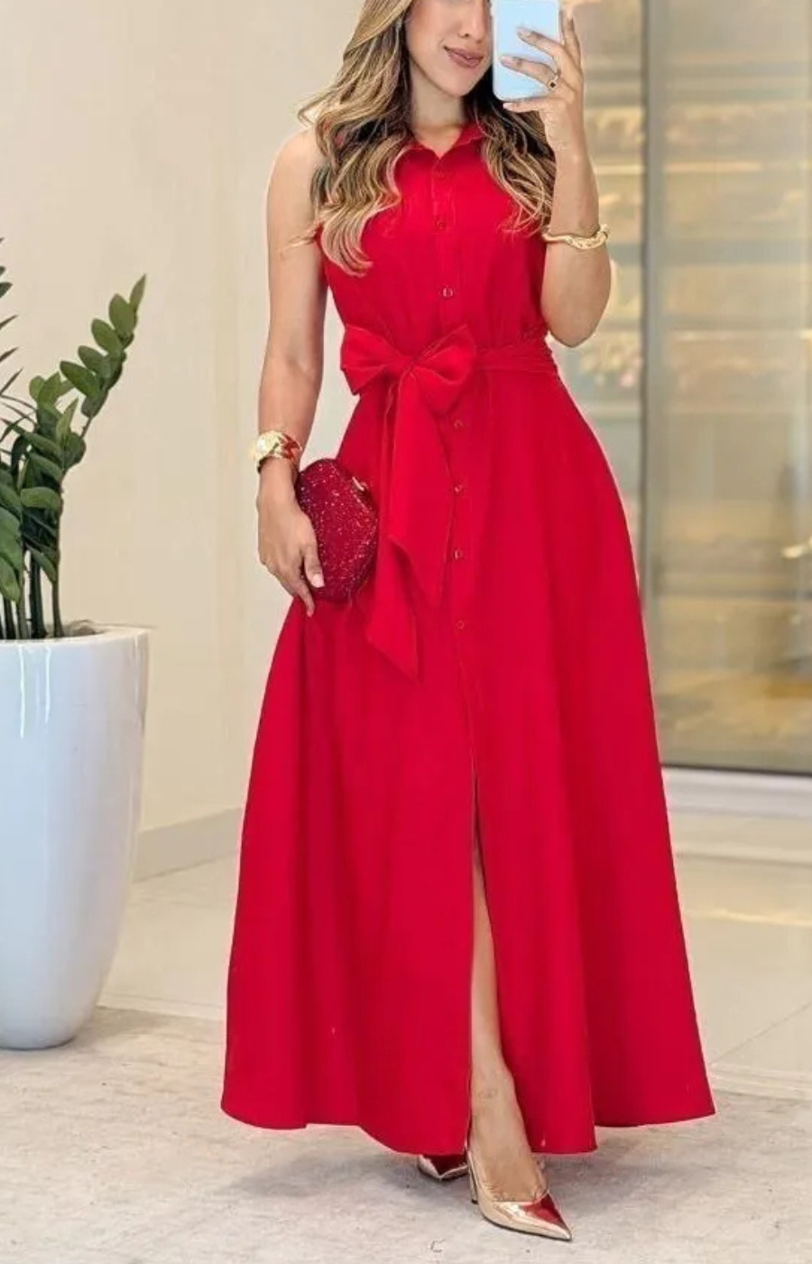 1057 - Vestido Linho com Botões