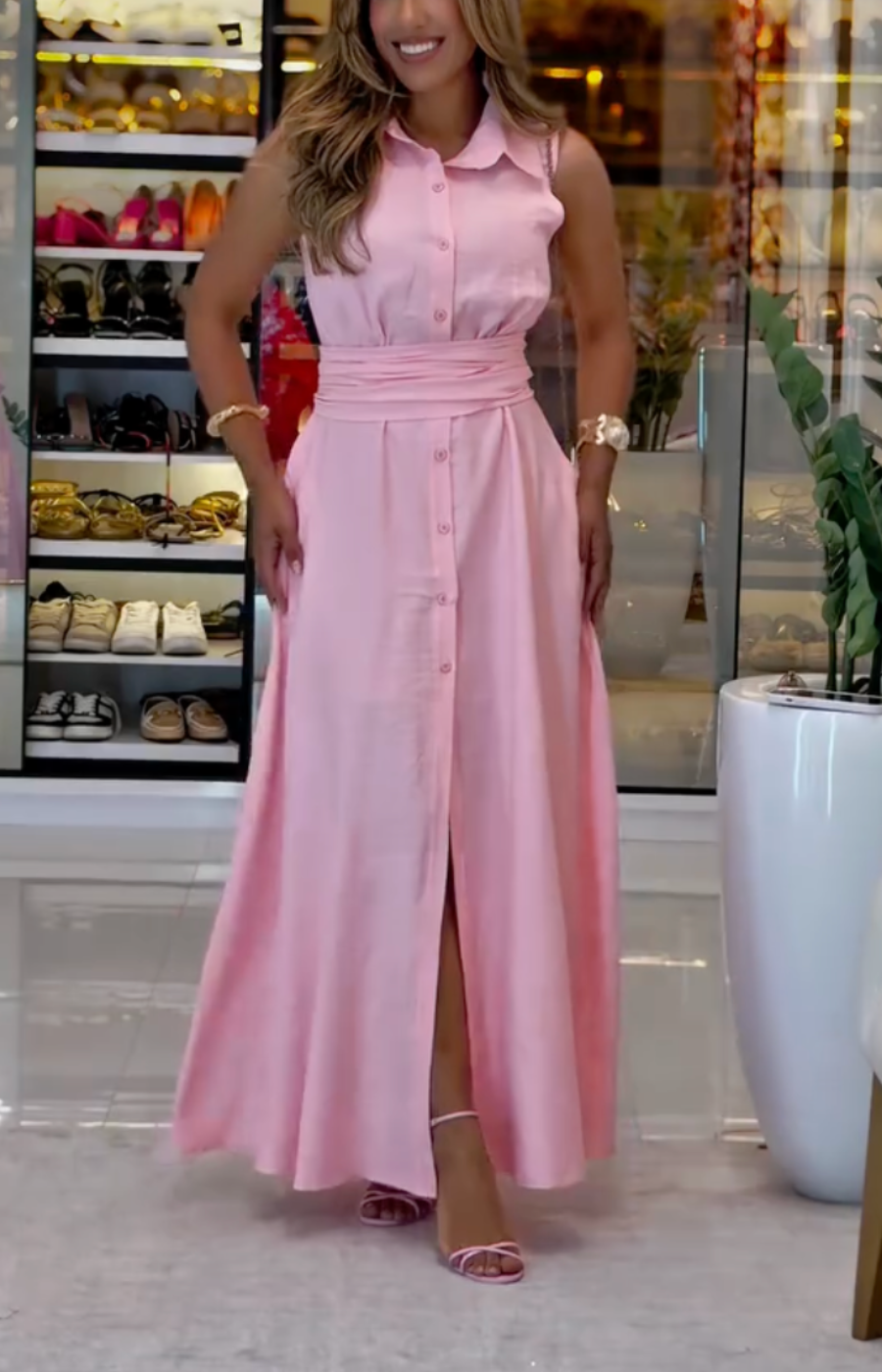 1057 - Vestido Linho com Botões