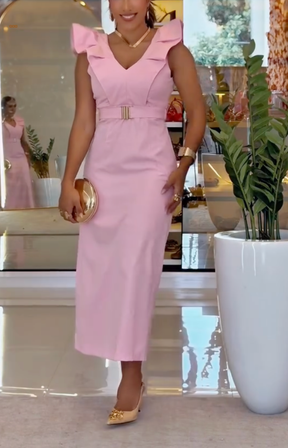 1012 - Vestido Tecido Com Babados E Aba Com Aba E Bainha Dividida