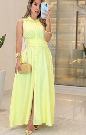 1057 - Vestido Linho com Botões