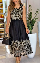 3099 - Conjunto Linho Top E Saia Bordado