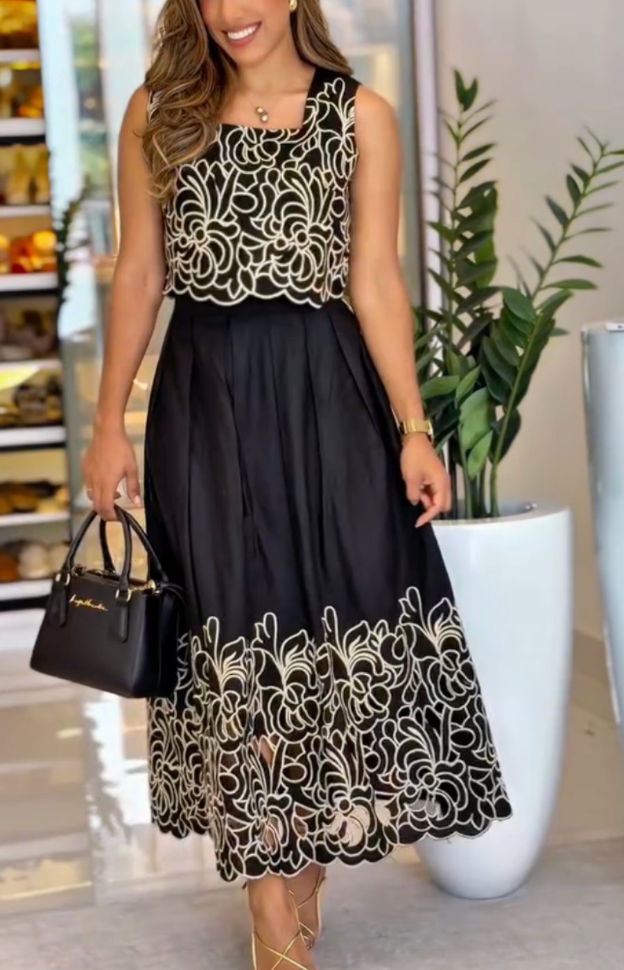 3099 - Conjunto Linho Top E Saia Bordado